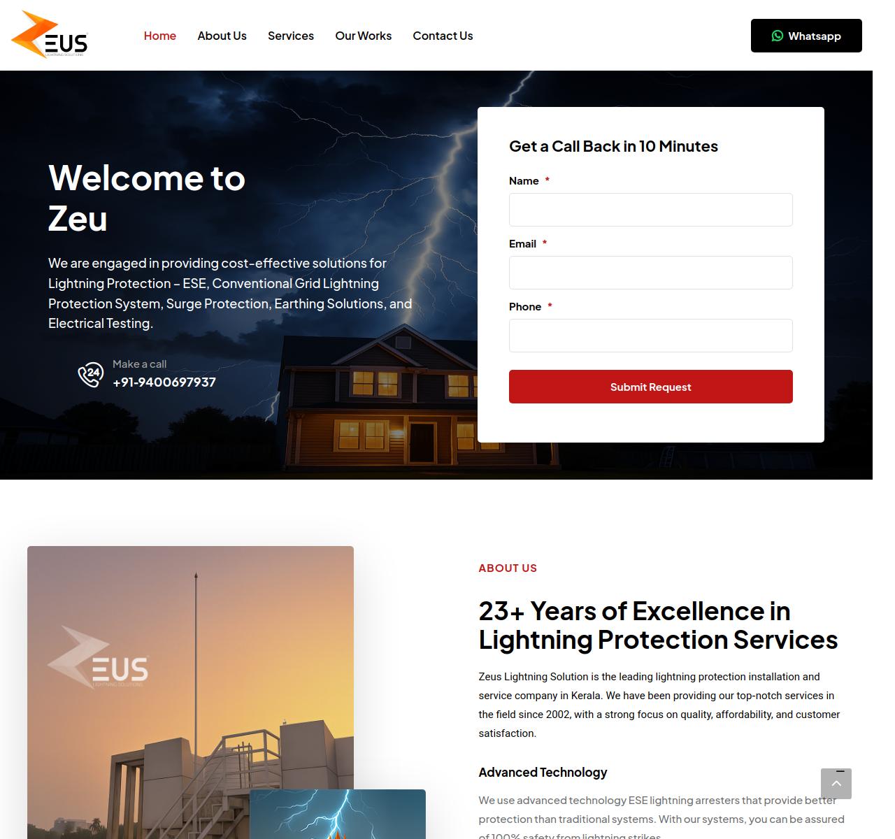 Zeus Lightning Website Screenshot